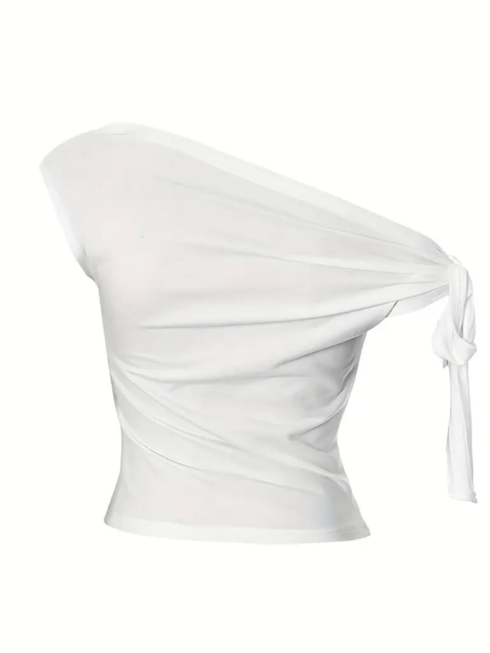 White One-Shoulder Tie-Sleeve Blouse